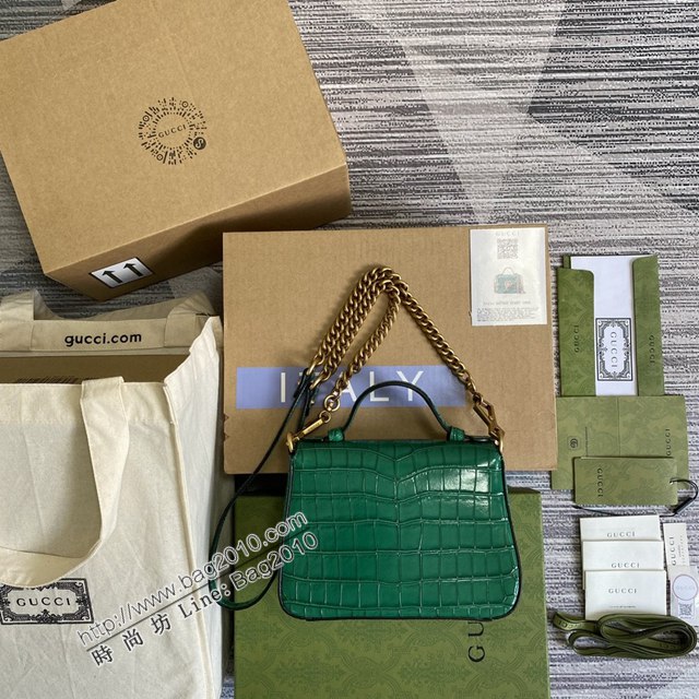 Gucci新款女包 古馳雙G銜縫迷你手提單肩斜挎鏈條包 Gucci鱷魚紋牛皮GG Marmont郵差包系列女包 547260  ydg3205